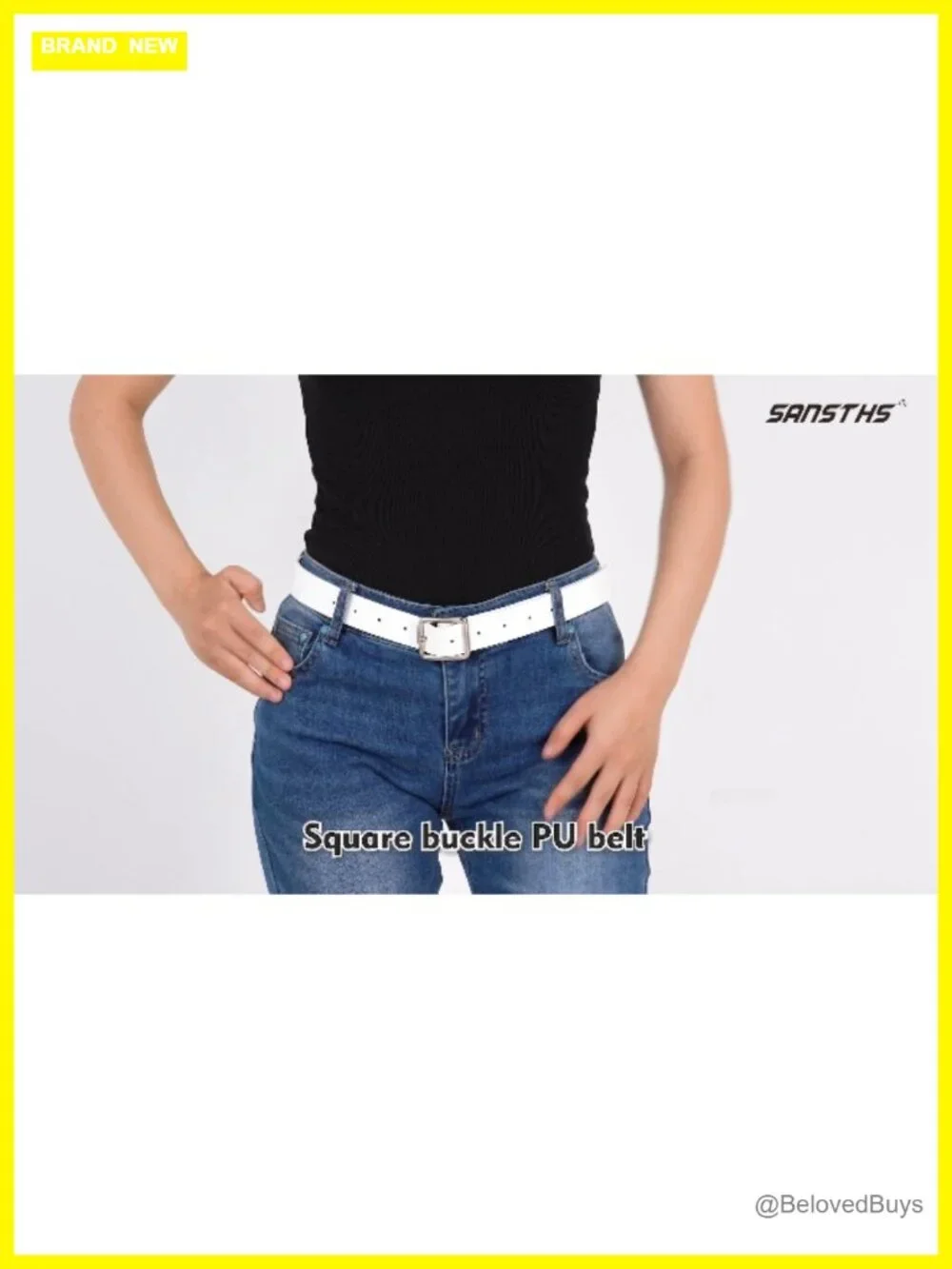 Women's Faux Leather Belt Square Gold Buckle Waist Belt for Jeans Pants Dresses